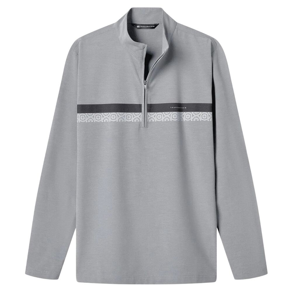 TravisMathew Sit and Sip Quarter Zip Golf Pullover in Heather Medium Grey S